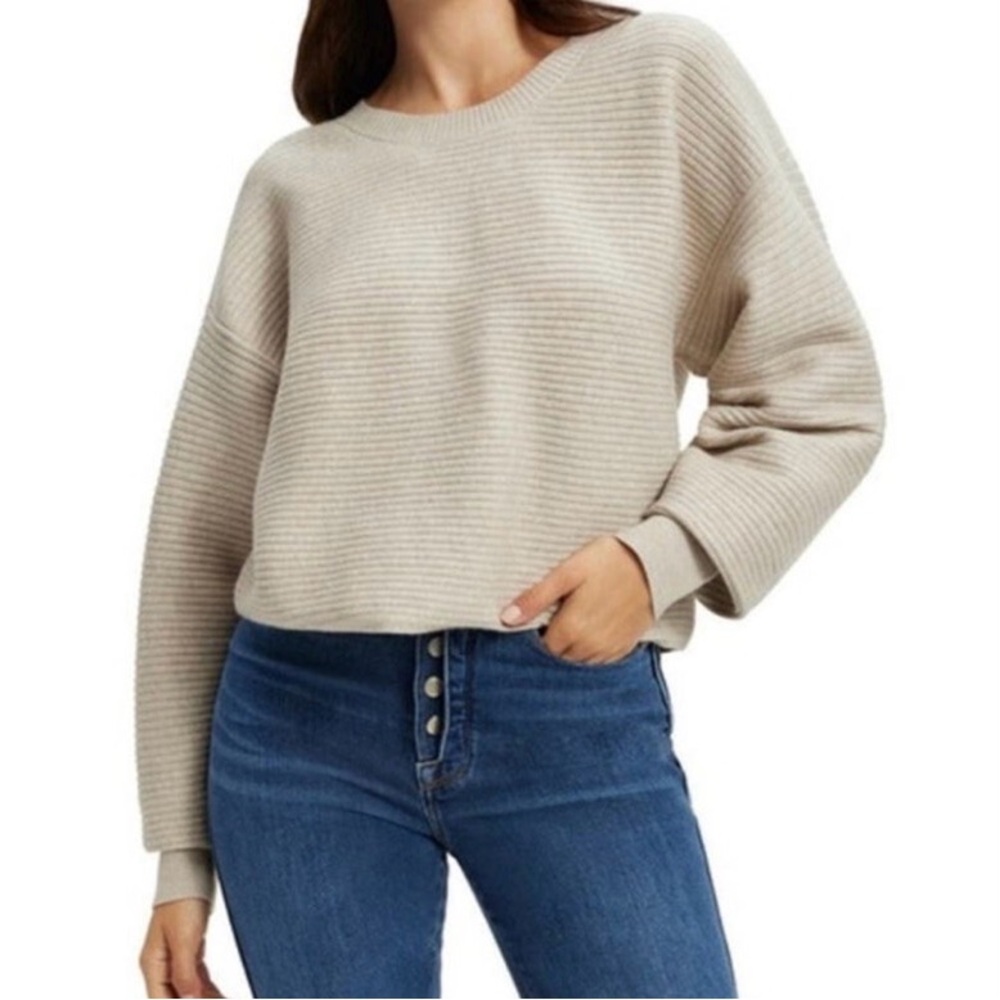 Good American Crewneck Ribbed Knit Sweater Long Sleeve Oatmeal Size 0